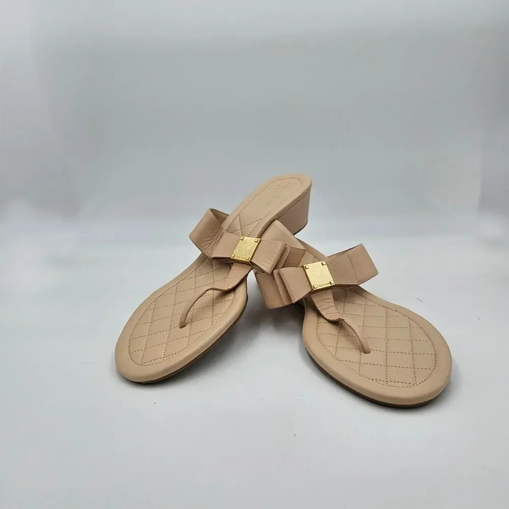 Cole Haan Tali Leather Bow Thong Sandals Beige Flip‎ Flop Summer Slide 10.5